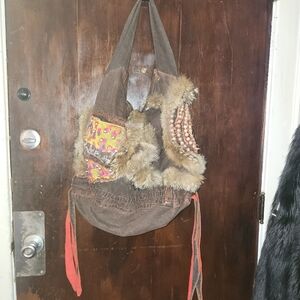 Extra large coyote fur tote bag